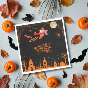 Whimsical Skeleton Flying Airplane Halloween Party Napkins