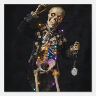 Whimsical Skeleton Halloween 12x12 Yard Sign