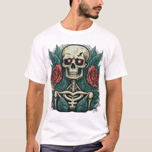 Whimsical Skeleton Sticker Cartoon T_shirt Design