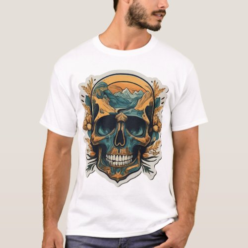 Whimsical Skeleton Sticker T_shirt Design