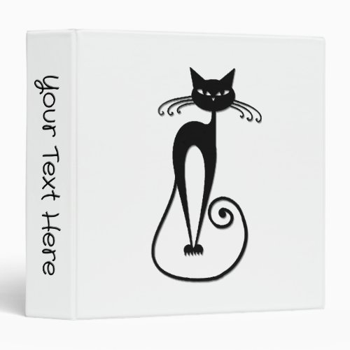 Whimsical Skinny Black Cat 3 Ring Binder