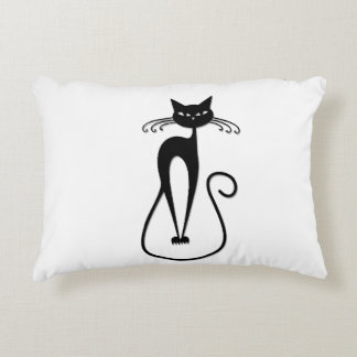 Whimsical Skinny Black Cat Accent Pillow