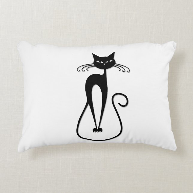 Whimsical Skinny Black Cat Accent Pillow (Front)