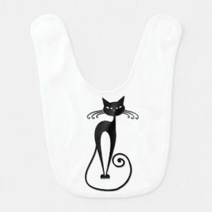 Whimsical Skinny Black Cat Baby Bib