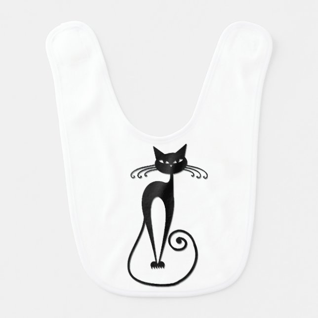 Whimsical Skinny Black Cat Baby Bib (Front)