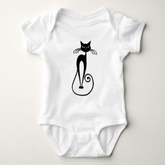 Whimsical Skinny Black Cat Baby Bodysuit