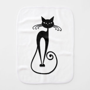 Whimsical Skinny Black Cat Baby Burp Cloth