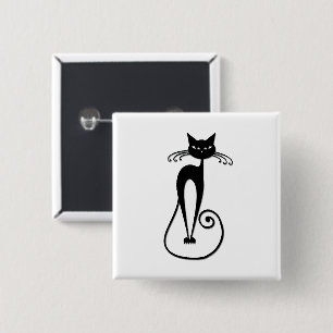 Whimsical Skinny Black Cat Button