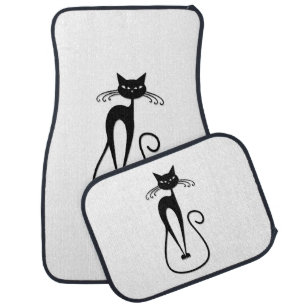 Whimsical Skinny Black Cat Car Floor Mat