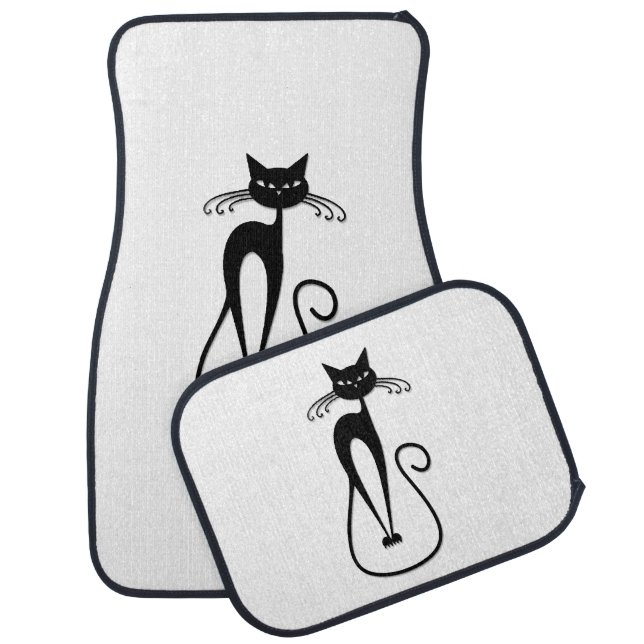 Whimsical Skinny Black Cat Car Floor Mat (Set)