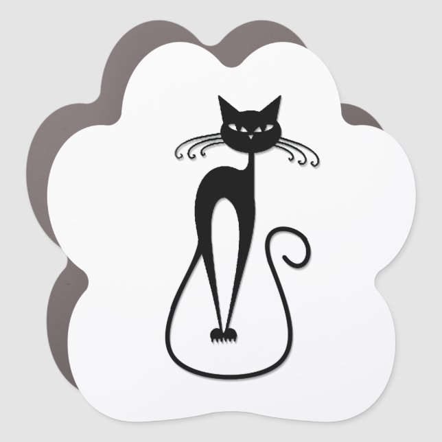 Whimsical Skinny Black Cat Car Magnet (Front)