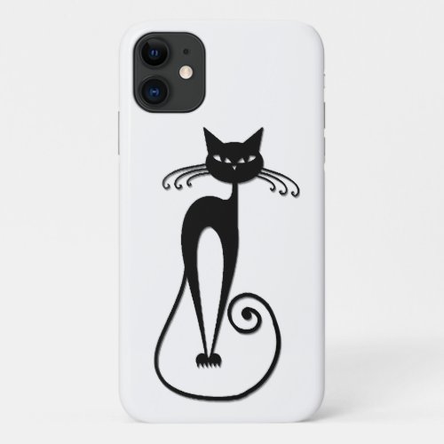 Whimsical Skinny Black Cat iPhone 11 Case