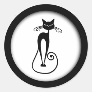 Whimsical Skinny Black Cat Classic Round Sticker