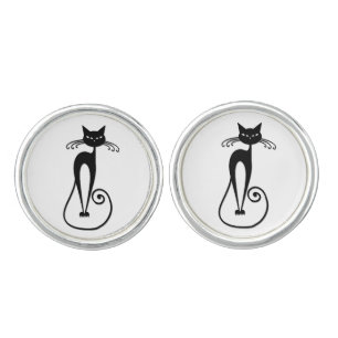 Whimsical Skinny Black Cat Cufflinks