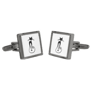 Whimsical Skinny Black Cat Cufflinks