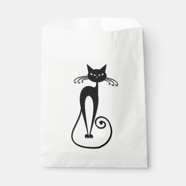 Whimsical Skinny Black Cat Favor Bag (Front)