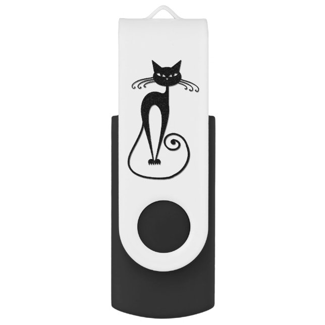 Whimsical Skinny Black Cat Flash Drive (Front Vertical)