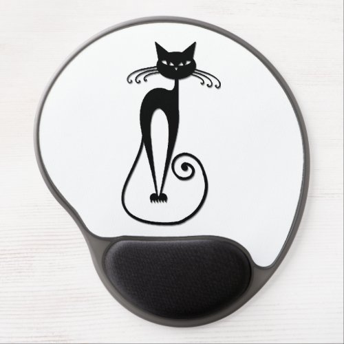 Whimsical Skinny Black Cat Gel Mouse Pad