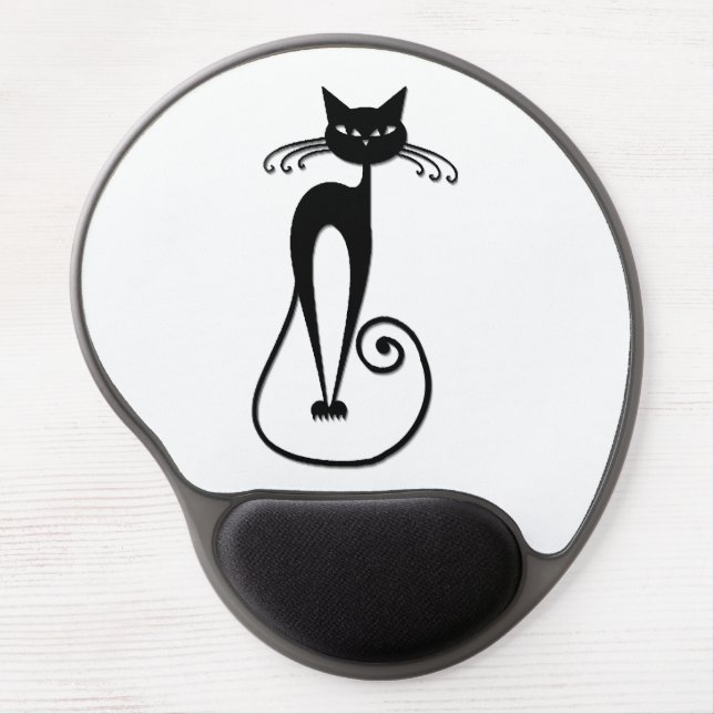 Whimsical Skinny Black Cat Gel Mouse Pad (Front)