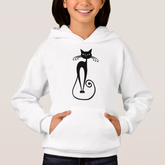 Whimsical Skinny Black Cat Hoodie (Front)