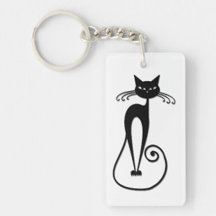 Whimsical Skinny Black Cat Keychain