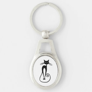 Whimsical Skinny Black Cat Keychain