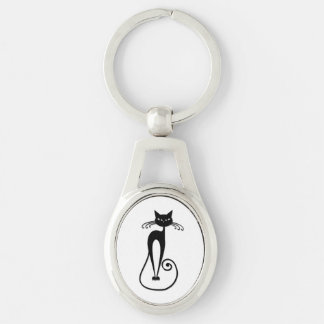 Whimsical Skinny Black Cat Keychain