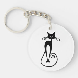 Whimsical Skinny Black Cat Keychain