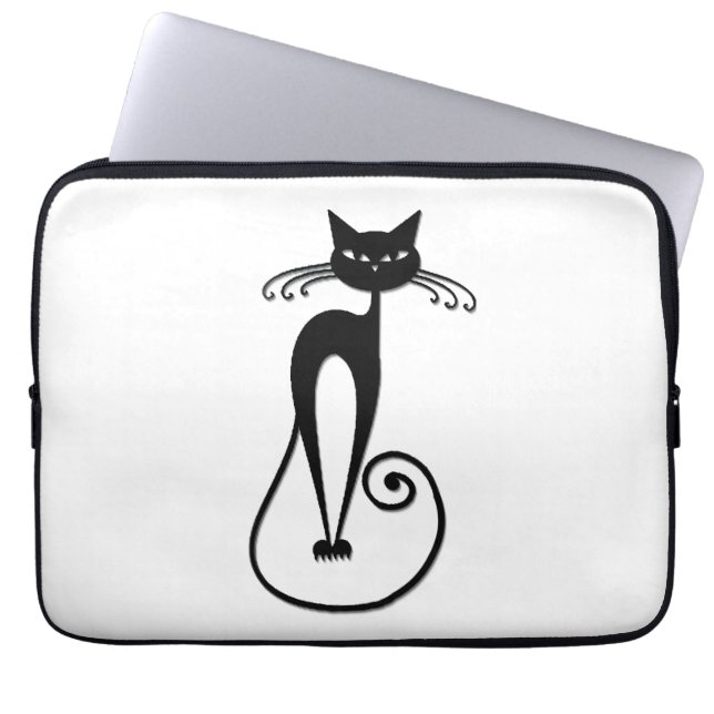 Whimsical Skinny Black Cat Laptop Sleeve (Front)
