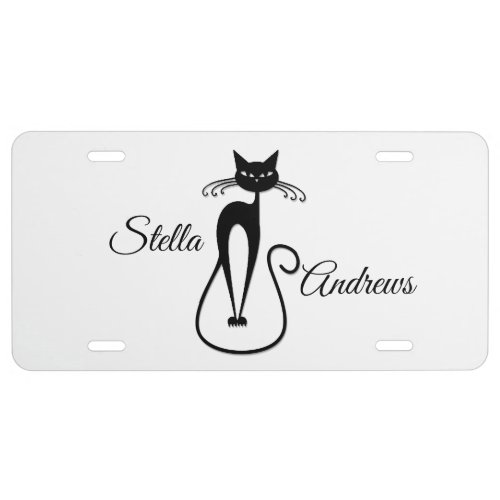 Whimsical Skinny Black Cat License Plate