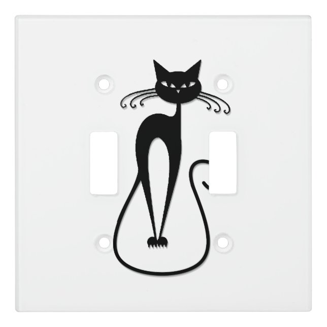 Whimsical Skinny Black Cat Light Switch Cover (Front)