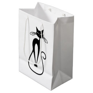 Whimsical Skinny Black Cat Medium Gift Bag