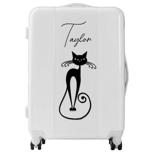 Whimsical Skinny Black Cat Name Luggage