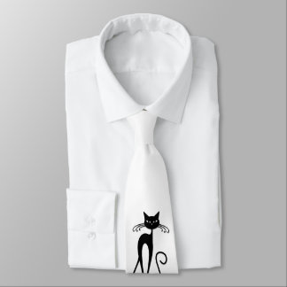 Whimsical Skinny Black Cat Neck Tie