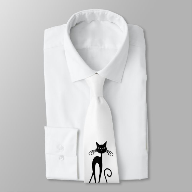 Whimsical Skinny Black Cat Neck Tie (Tied)