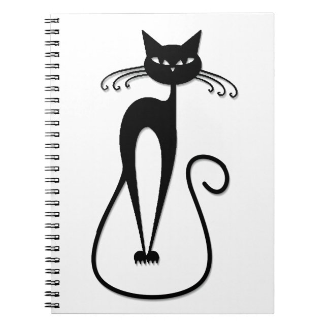 Whimsical Skinny Black Cat Notebook (Front)