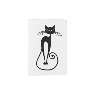 Whimsical Skinny Black Cat Passport Holder