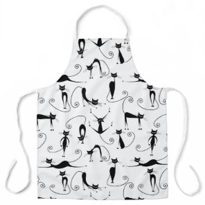 Whimsical Skinny Black Cat Pattern Apron