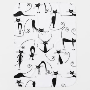 Whimsical Skinny Black Cat Pattern Baby Blanket