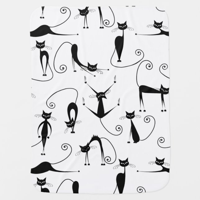 Whimsical Skinny Black Cat Pattern Baby Blanket (Front)