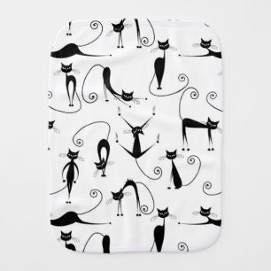 Whimsical Skinny Black Cat Pattern Baby Burp Cloth