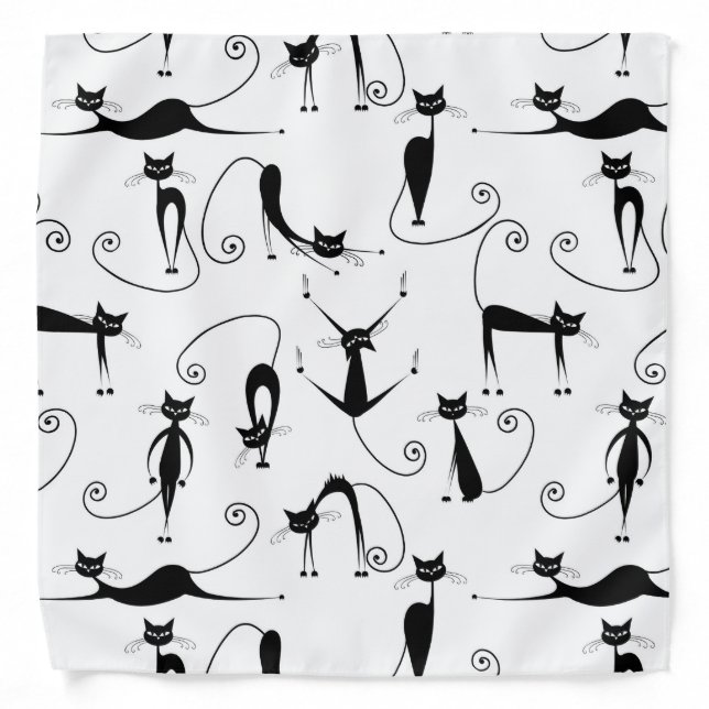 Whimsical Skinny Black Cat Pattern Bandana (Front)