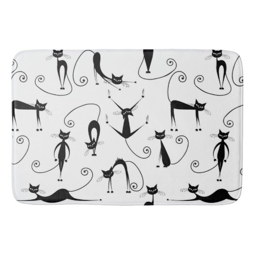 Whimsical Skinny Black Cat Pattern Bath Mat