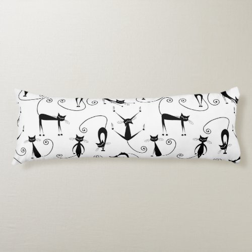 Whimsical Skinny Black Cat Pattern Body Pillow