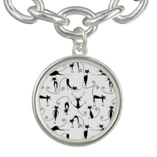 Whimsical Skinny Black Cat Pattern Bracelet