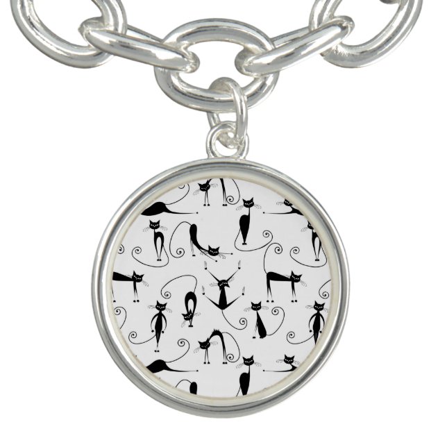 Whimsical Skinny Black Cat Pattern Bracelet (Design)