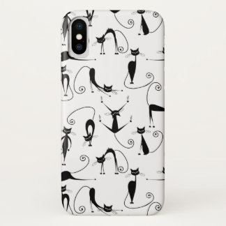 Whimsical Skinny Black Cat Pattern iPhone X Case