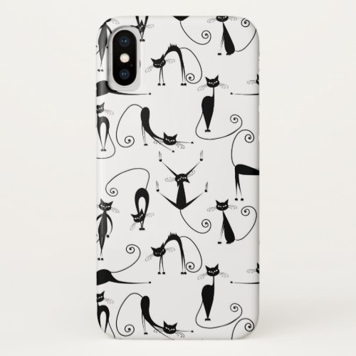 Whimsical Skinny Black Cat Pattern iPhone X Case