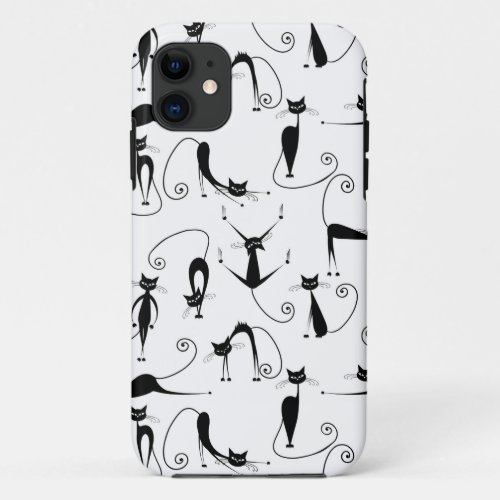 Whimsical Skinny Black Cat Pattern iPhone 11 Case