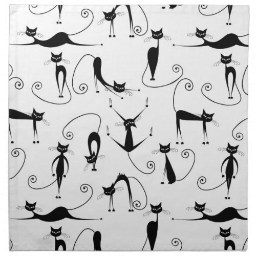 Whimsical Skinny Black Cat Pattern Cloth Napkin